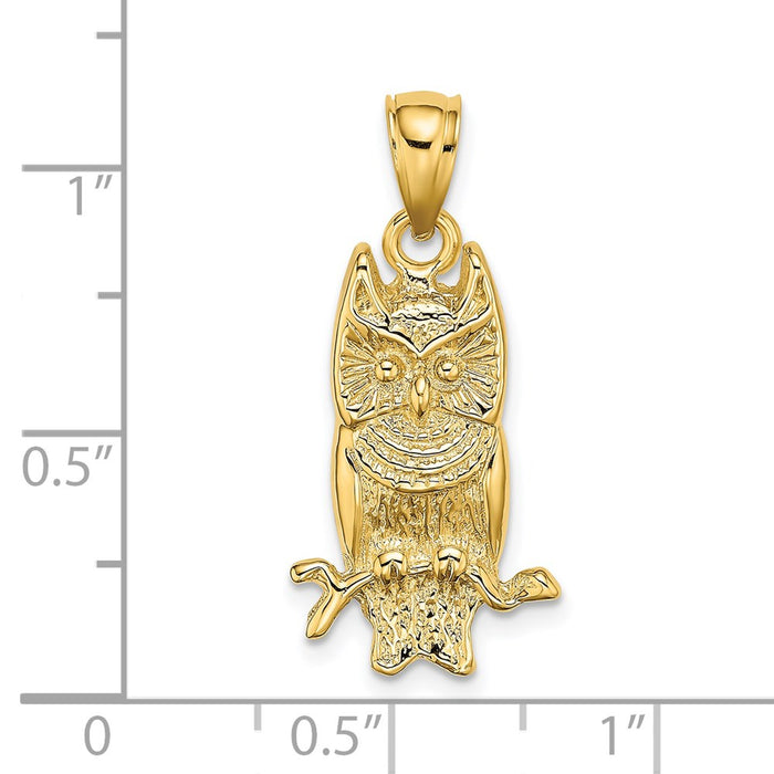 Million Charms 14K Yellow Gold Themed 2-D Textured Owl Charm