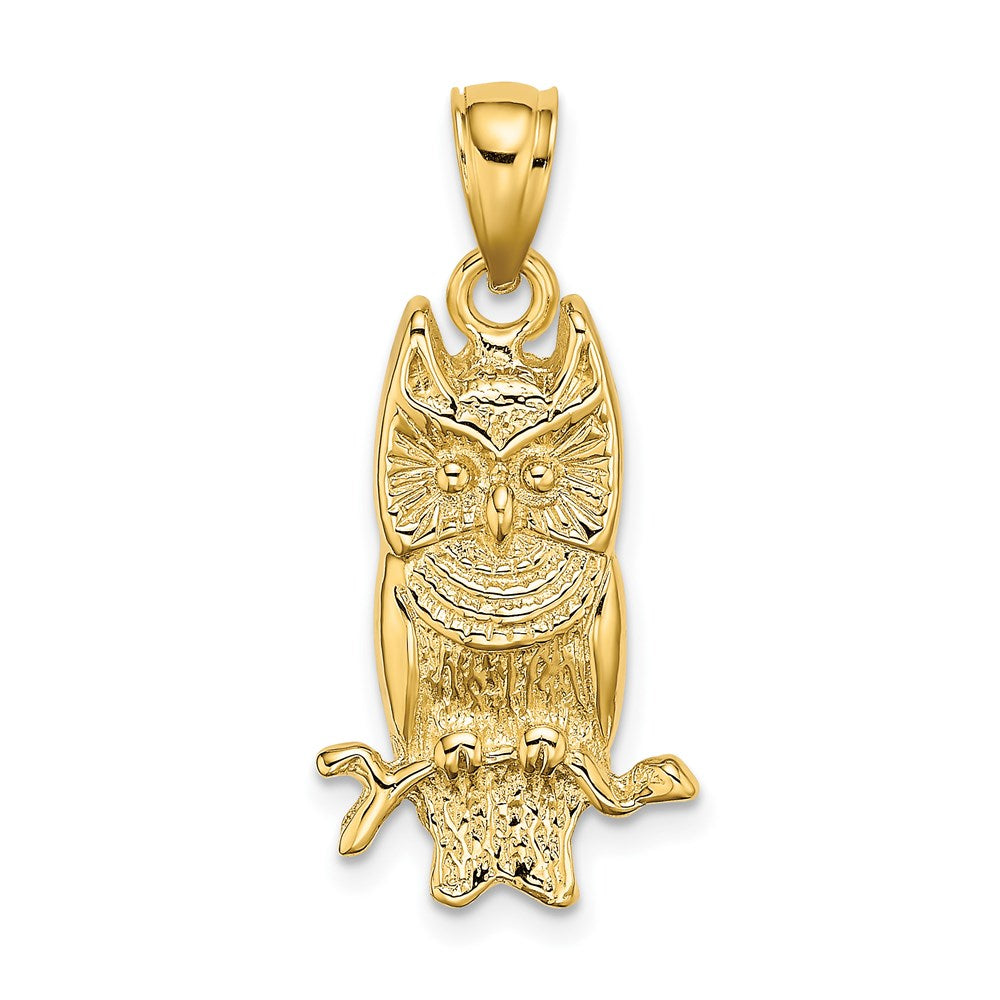 Million Charms 14K Yellow Gold Themed 2-D Textured Owl Charm