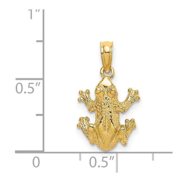 Million Charms 14K Yellow Gold Themed 2-D Textured Top View Frog Charm