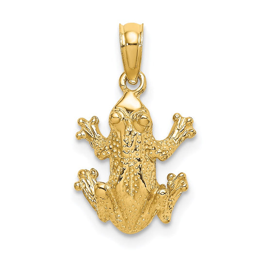 Million Charms 14K Yellow Gold Themed 2-D Textured Top View Frog Charm