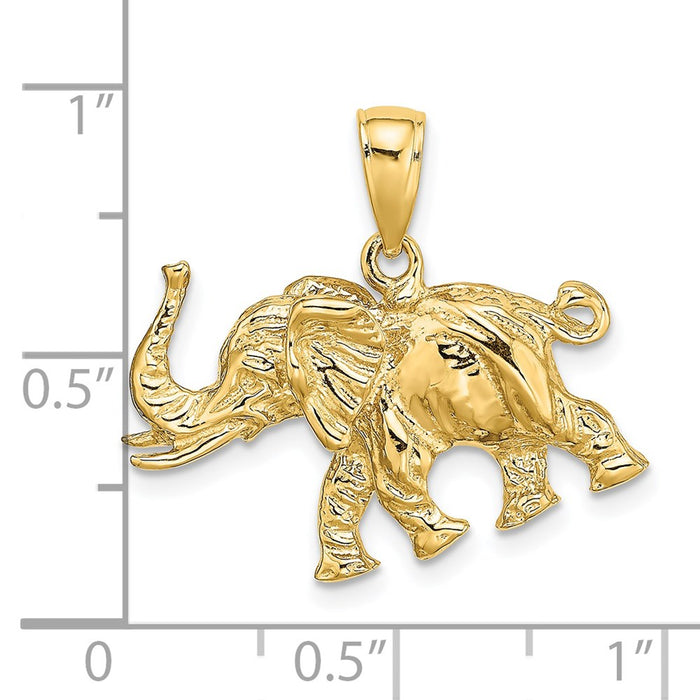 Million Charms 14K Yellow Gold Themed 3-D Elephant Profile With Tusk Charm