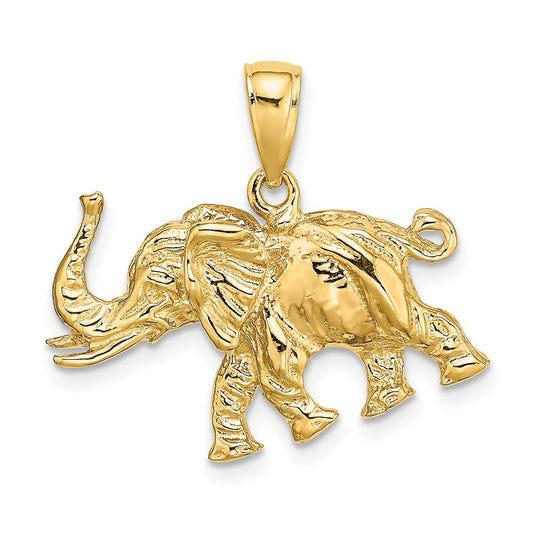 Million Charms 14K Yellow Gold Themed 3-D Elephant Profile With Tusk Charm