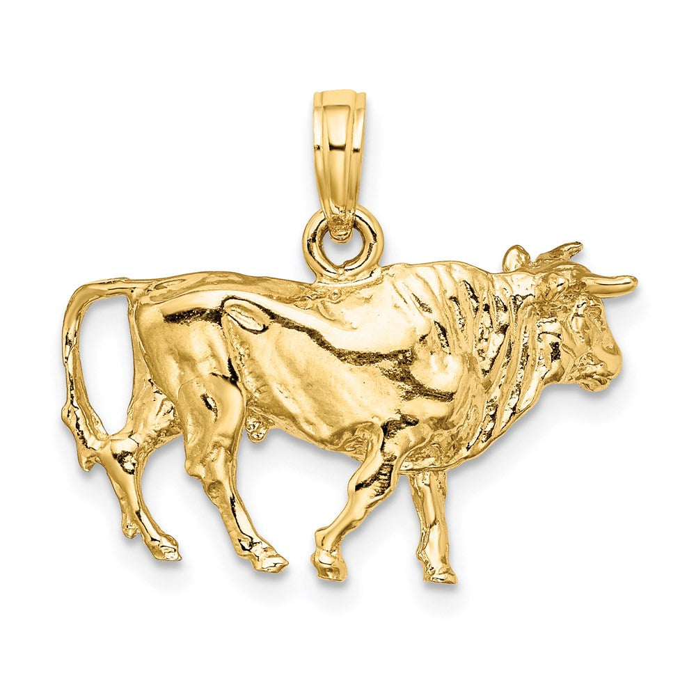 Million Charms 14K Yellow Gold Themed 3-D Bull With Horns Charm