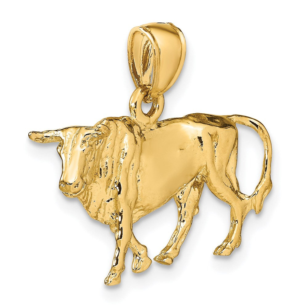 Million Charms 14K Yellow Gold Themed 3-D Bull With Horns Charm