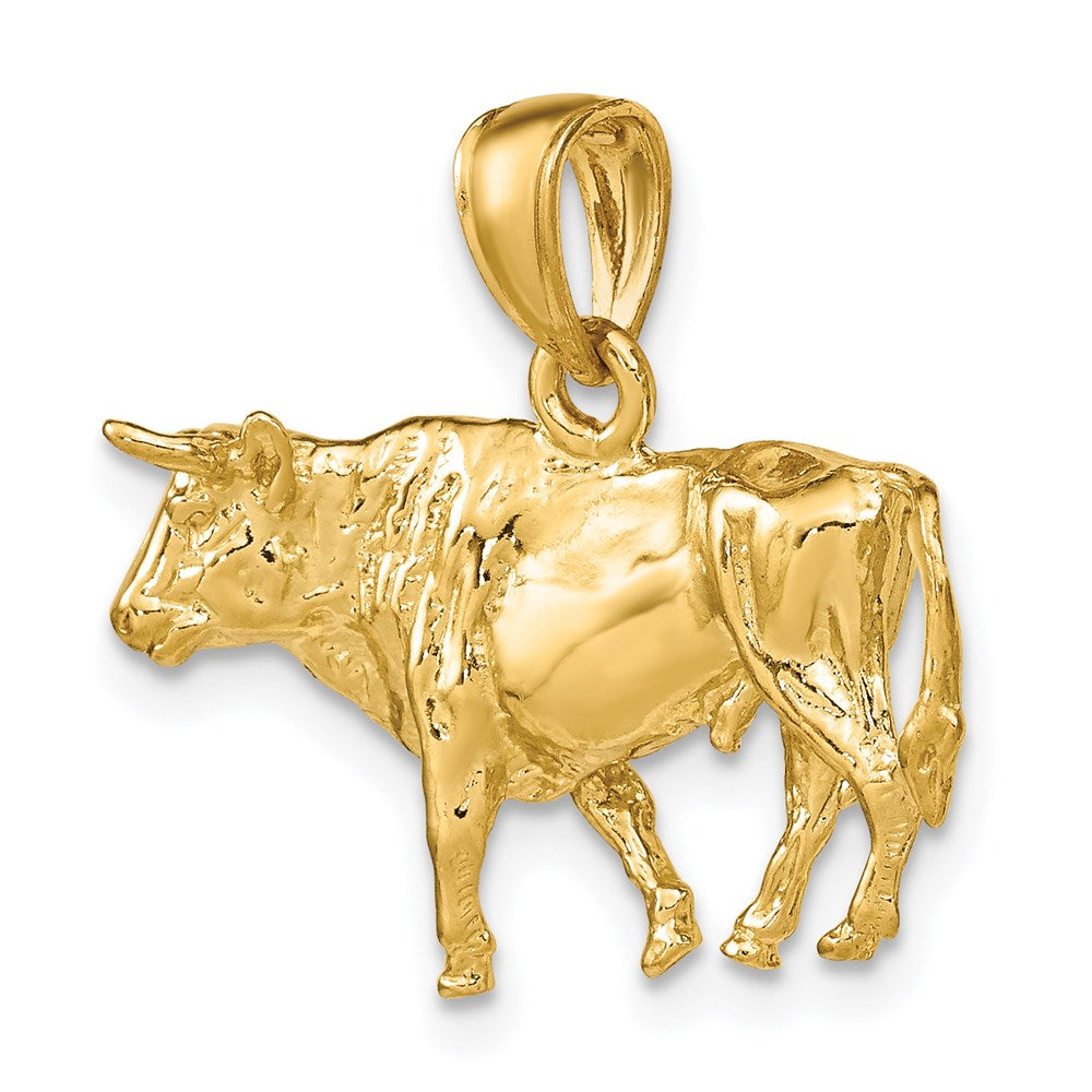 Million Charms 14K Yellow Gold Themed 3-D Bull With Horns Charm