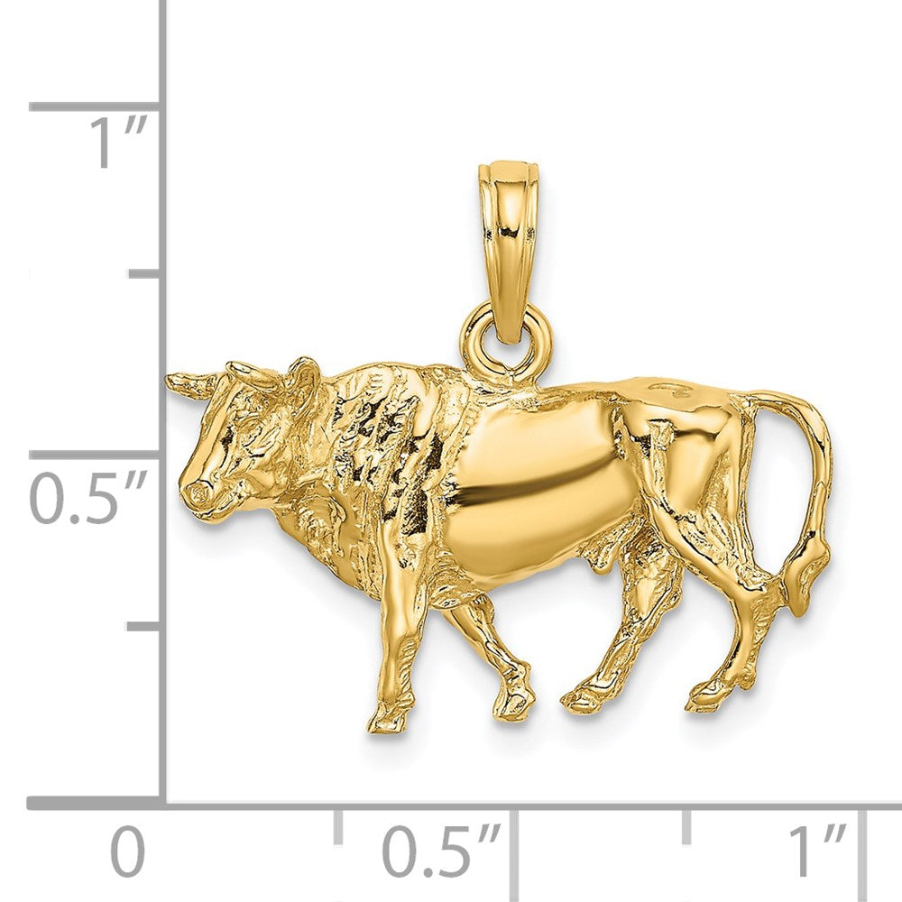 Million Charms 14K Yellow Gold Themed 3-D Bull With Horns Charm