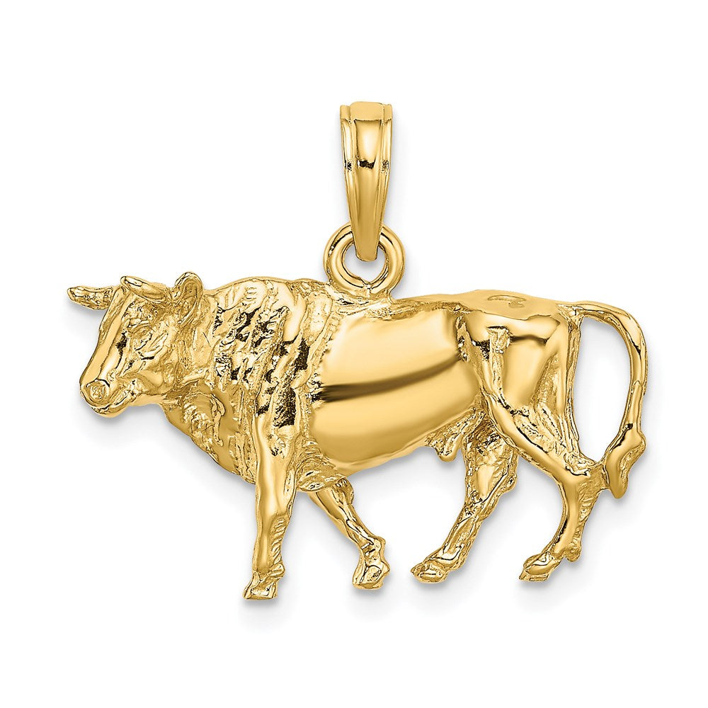 Million Charms 14K Yellow Gold Themed 3-D Bull With Horns Charm