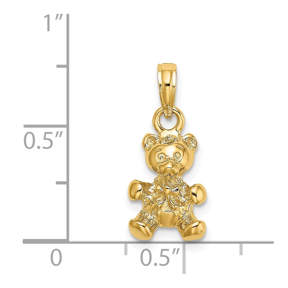 Million Charms 14K Yellow Gold Themed 3-D Teddy Bear With Bow Tie Charm