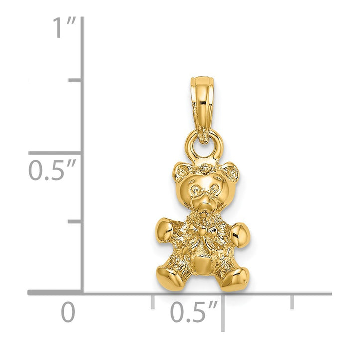 Million Charms 14K Yellow Gold Themed 3-D Teddy Bear With Bow Tie Charm