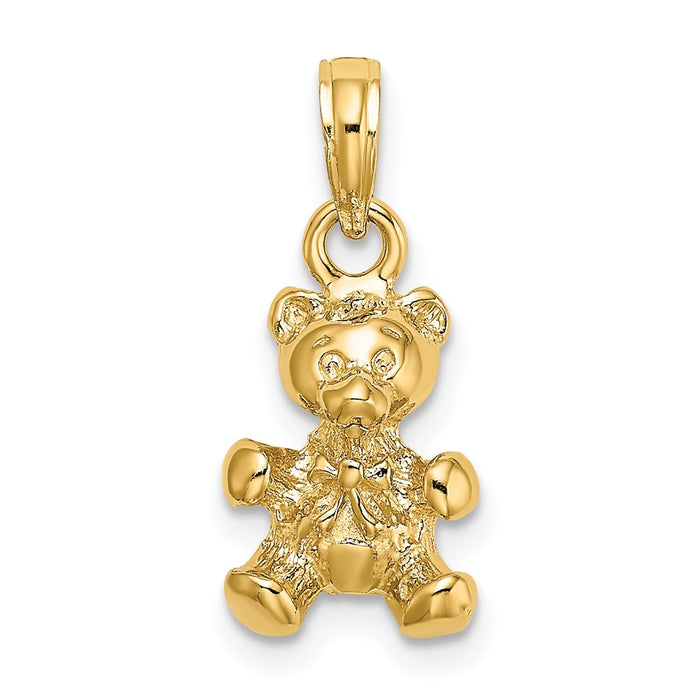 Million Charms 14K Yellow Gold Themed 3-D Teddy Bear With Bow Tie Charm