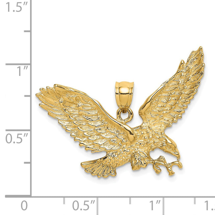 Million Charms 14K Yellow Gold Themed 2-D Eagle With Beak Touching Claws Charm