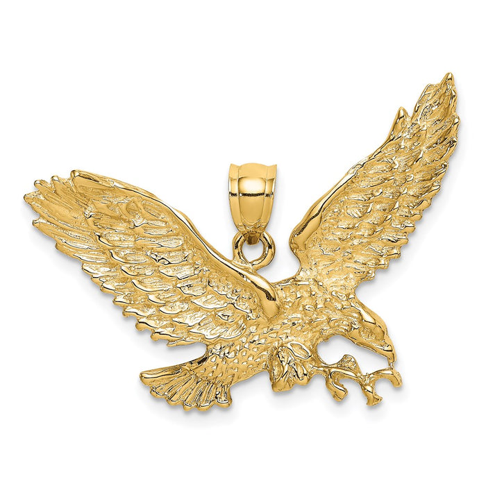 Million Charms 14K Yellow Gold Themed 2-D Eagle With Beak Touching Claws Charm