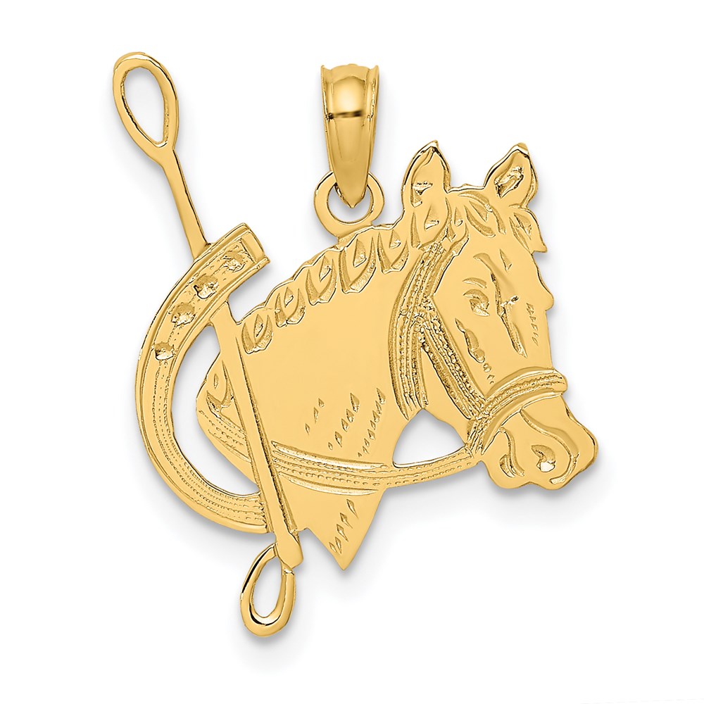 Million Charms 14K Yellow Gold Themed Textured & Flat Horse Head & Shoe Charm