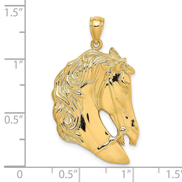 Million Charms 14K Yellow Gold Themed Horse Head Profile With Long Mane Charm