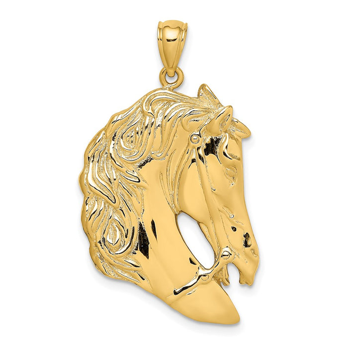 Million Charms 14K Yellow Gold Themed Horse Head Profile With Long Mane Charm