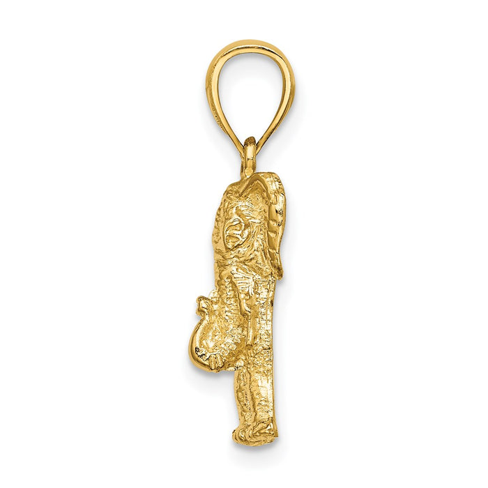 Million Charms 14K Yellow Gold Themed 2-D Elephant With Raised Trunk Charm
