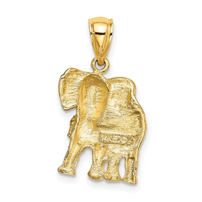 Million Charms 14K Yellow Gold Themed 2-D Elephant With Raised Trunk Charm