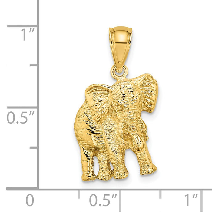 Million Charms 14K Yellow Gold Themed 2-D Elephant With Raised Trunk Charm