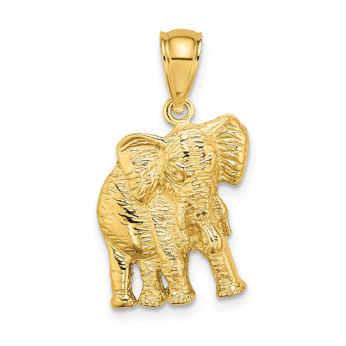 Million Charms 14K Yellow Gold Themed 2-D Elephant With Raised Trunk Charm
