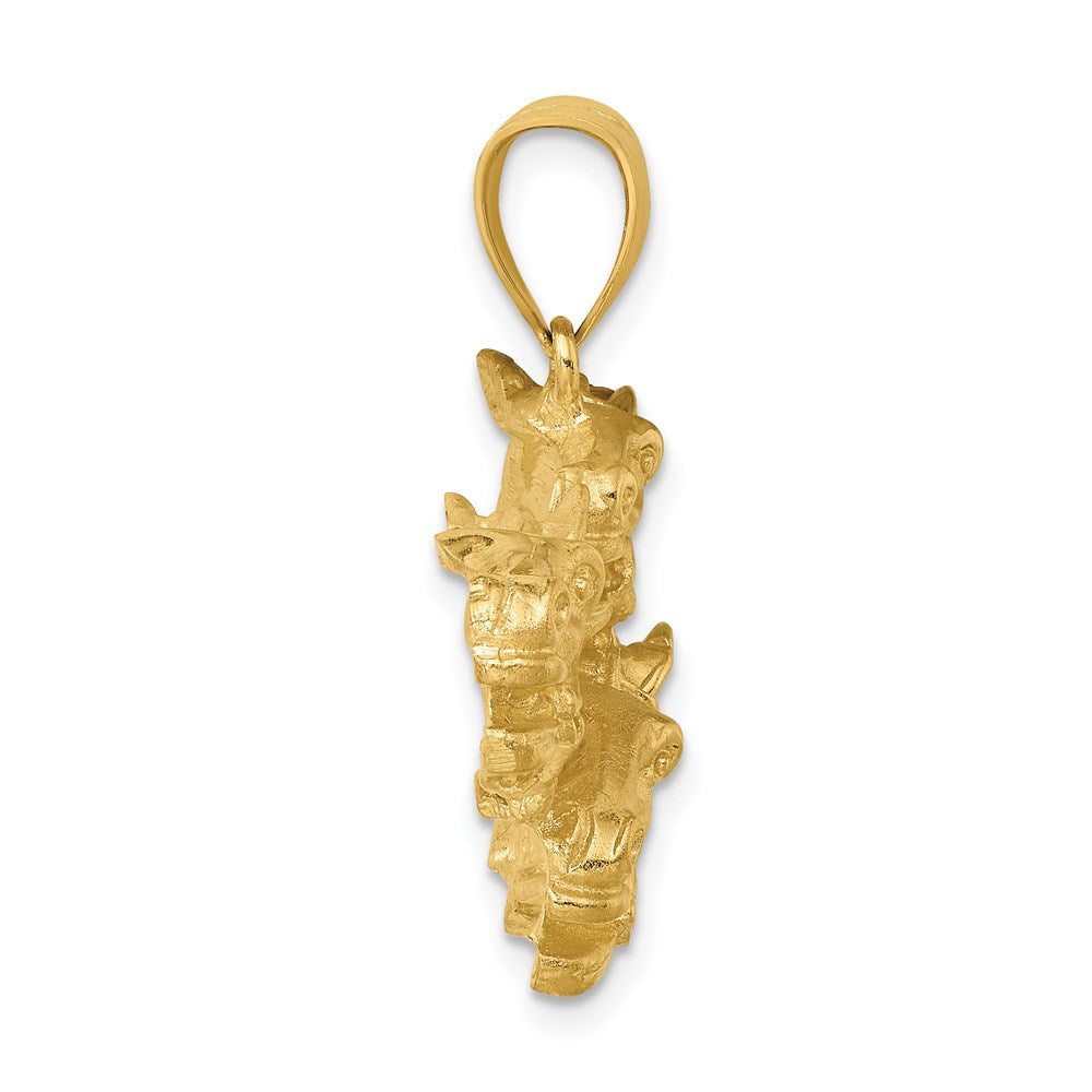 Million Charms 14K Yellow Gold Themed 2-D Triple Horse Head Charm