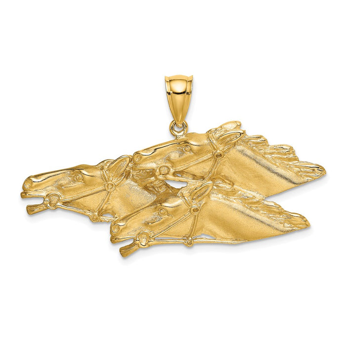 Million Charms 14K Yellow Gold Themed 2-D Triple Horse Head Charm