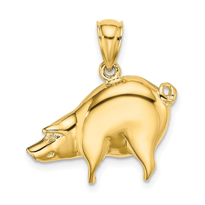 Million Charms 14K Yellow Gold Themed 2-D & Polished Pig Charm