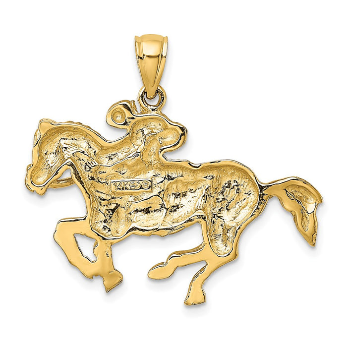 Million Charms 14K Yellow Gold Themed 2-D Jockey On Horse Charm