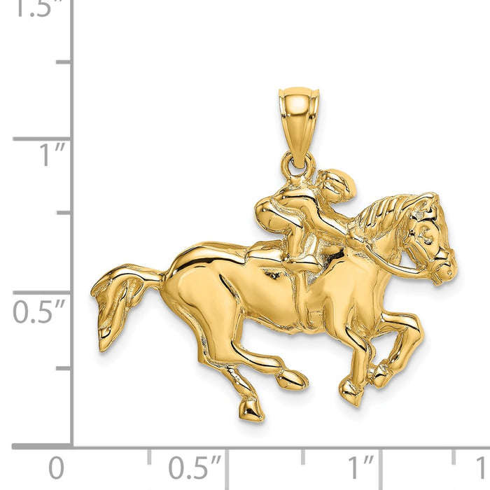 Million Charms 14K Yellow Gold Themed 2-D Jockey On Horse Charm