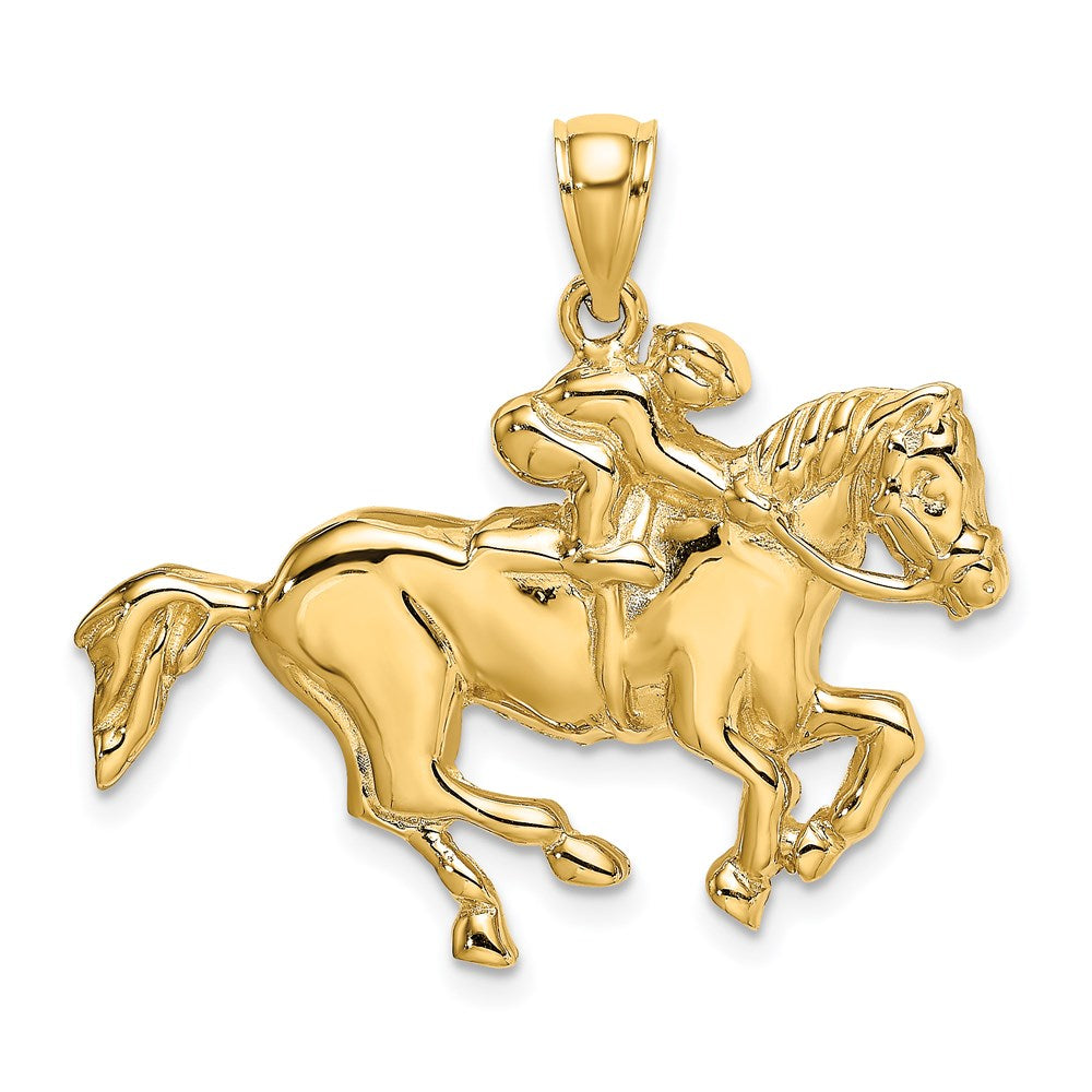Million Charms 14K Yellow Gold Themed 2-D Jockey On Horse Charm