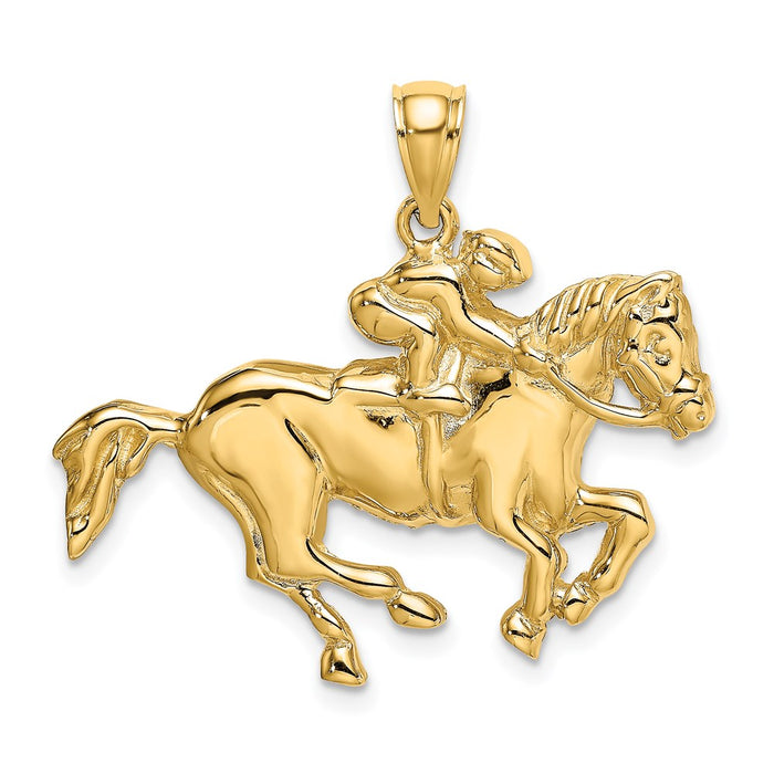 Million Charms 14K Yellow Gold Themed 2-D Jockey On Horse Charm