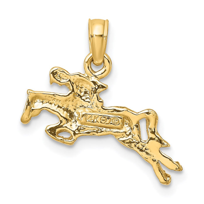 Million Charms 14K Yellow Gold Themed 2-D Jockey On Horse Jumping Charm