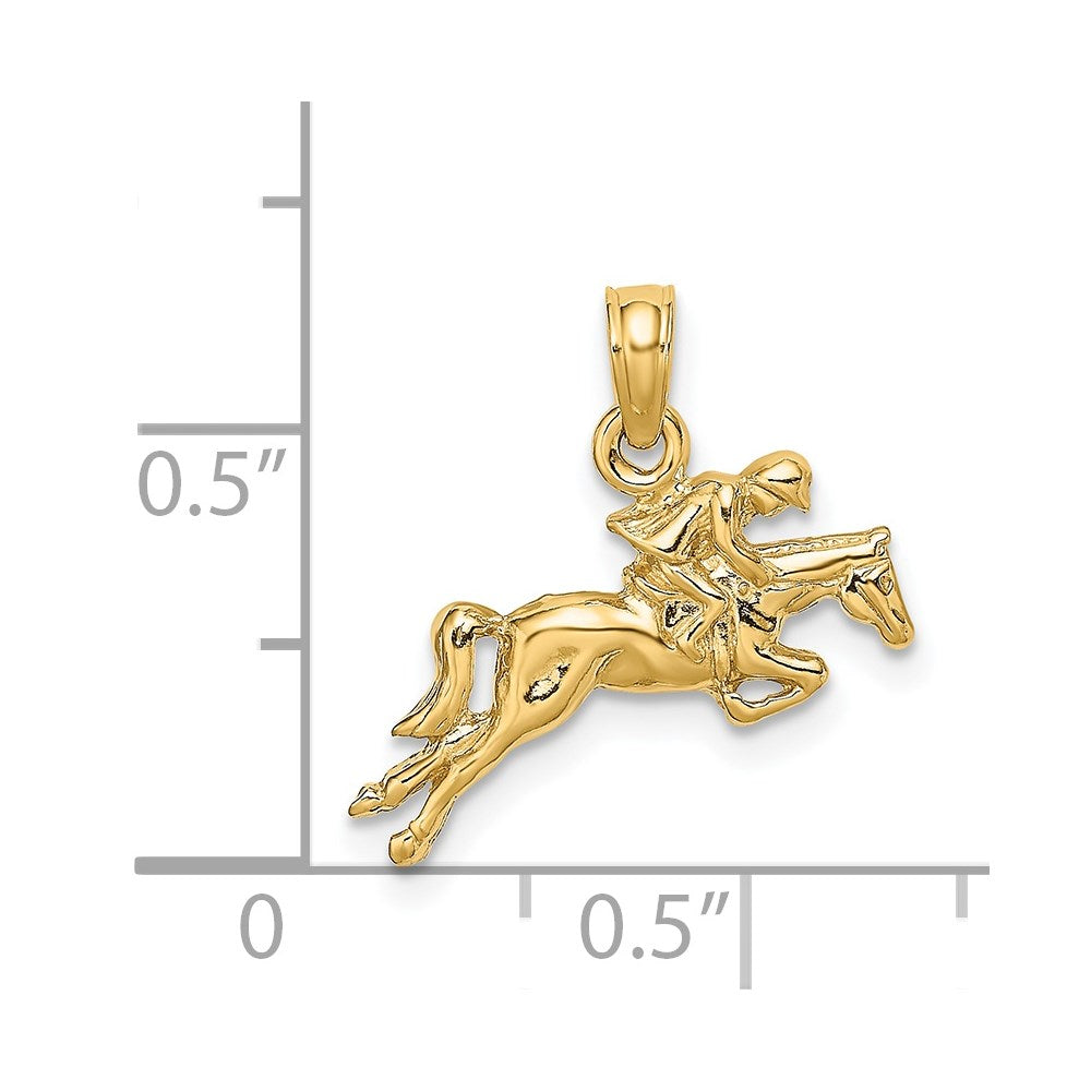 Million Charms 14K Yellow Gold Themed 2-D Jockey On Horse Jumping Charm