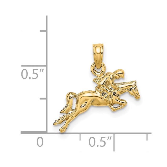 Million Charms 14K Yellow Gold Themed 2-D Jockey On Horse Jumping Charm