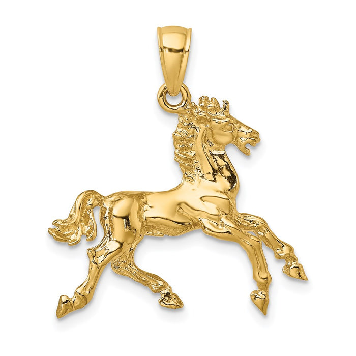 Million Charms 14K Yellow Gold Themed 3-D Horse Trotting Charm
