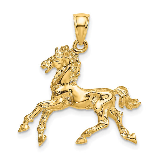 Million Charms 14K Yellow Gold Themed 3-D Horse Trotting Charm