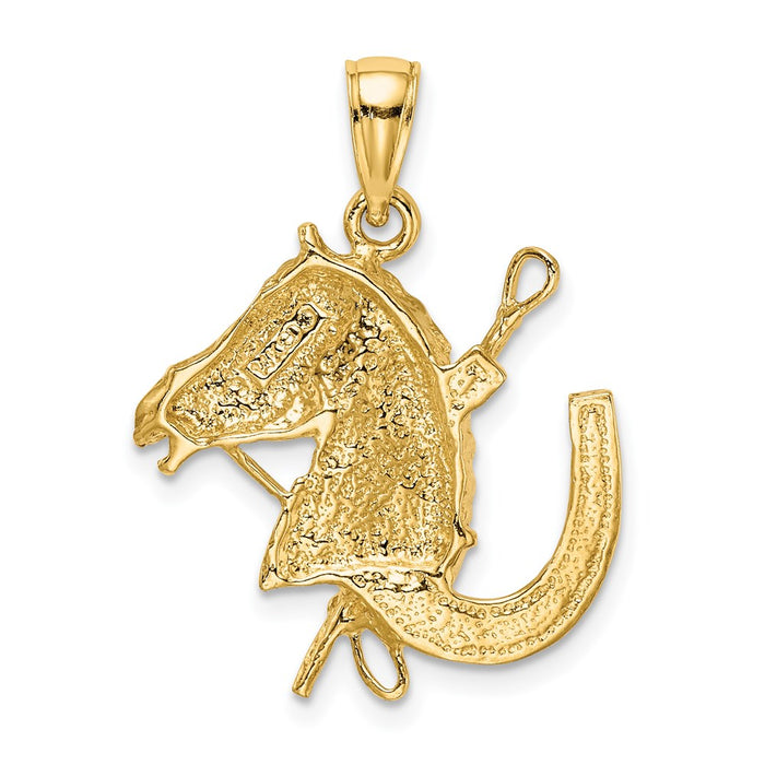 Million Charms 14K Yellow Gold Themed Horse Head With Shoe & Crop Charm