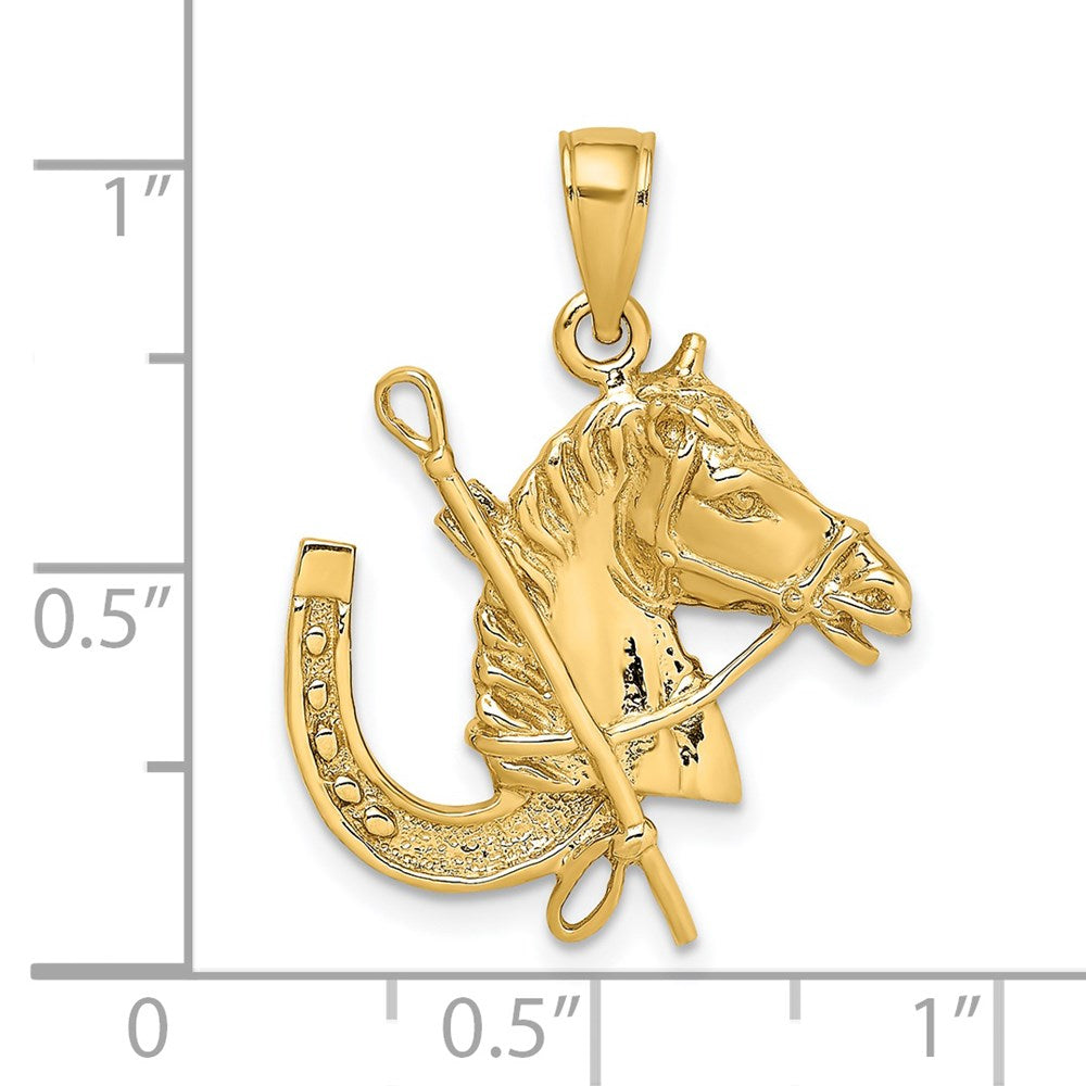 Million Charms 14K Yellow Gold Themed Horse Head With Shoe & Crop Charm