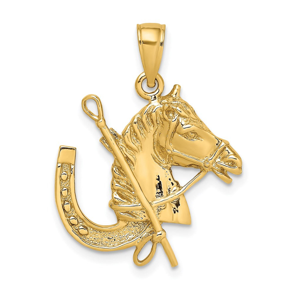 Million Charms 14K Yellow Gold Themed Horse Head With Shoe & Crop Charm