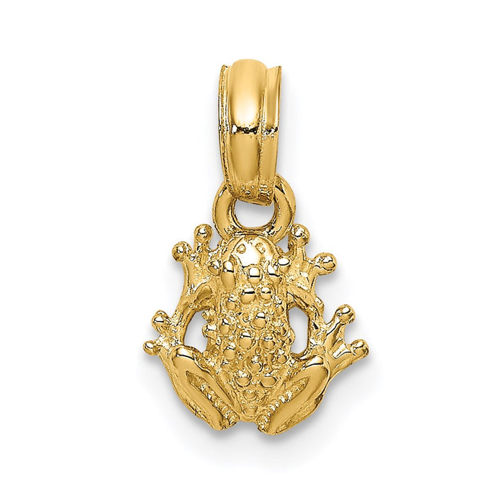 Million Charms 14K Yellow Gold Themed 2-D Textured Miniature Frog Charm