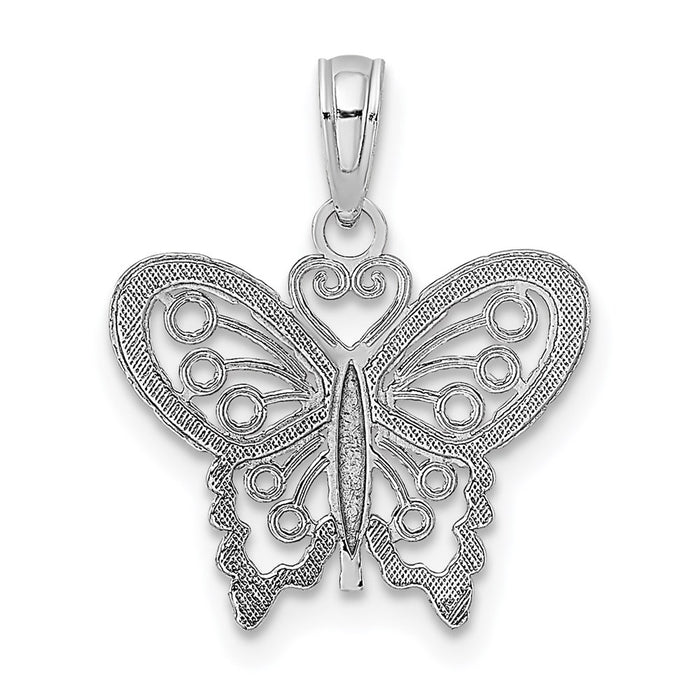 Million Charms 14K White Gold Themed Polished & Beaded Butterfly Charm