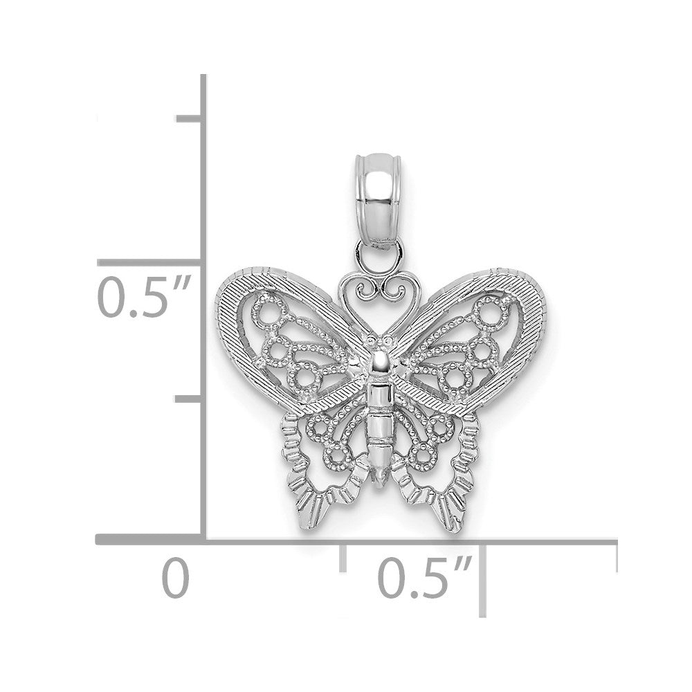 Million Charms 14K White Gold Themed Polished & Beaded Butterfly Charm