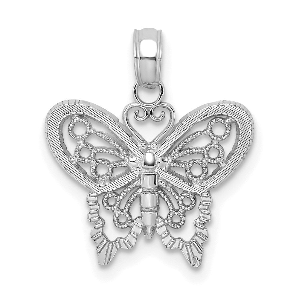 Million Charms 14K White Gold Themed Polished & Beaded Butterfly Charm