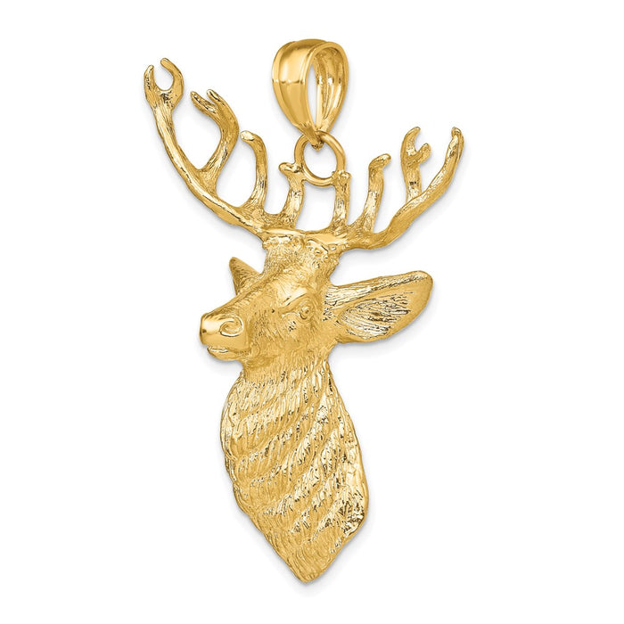 Million Charms 14K Yellow Gold Themed 3-D Textured Deer Head Charm