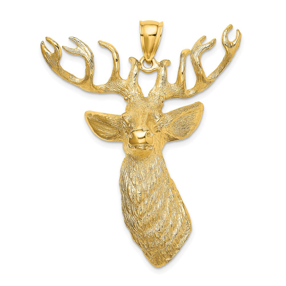 Million Charms 14K Yellow Gold Themed 3-D Textured Deer Head Charm