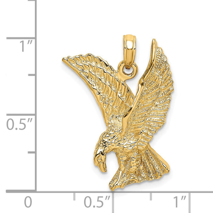 Million Charms 14K Yellow Gold Themed 2-D Eagle Landing With Wings Up Charm