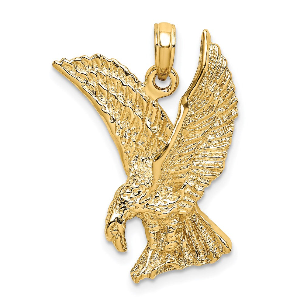 Million Charms 14K Yellow Gold Themed 2-D Eagle Landing With Wings Up Charm