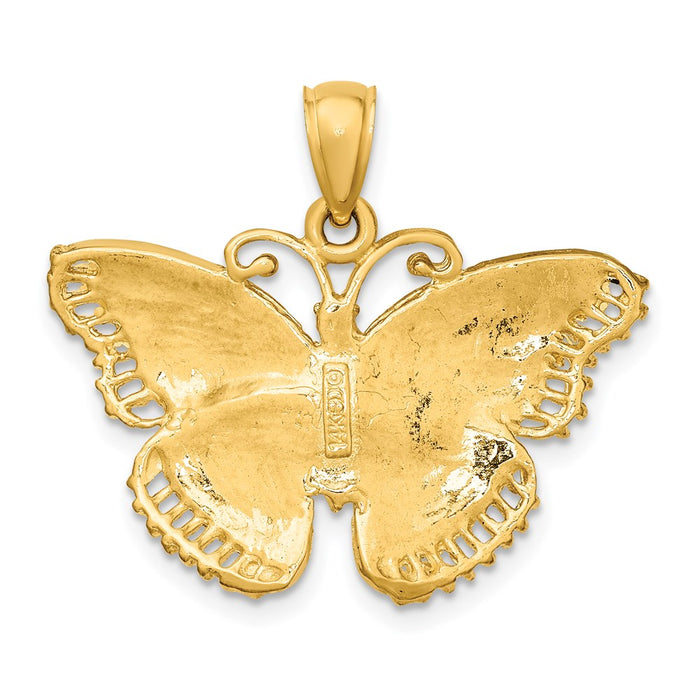 Million Charms 14K Yellow Gold Themed 2-D Textured Butterfly Charm