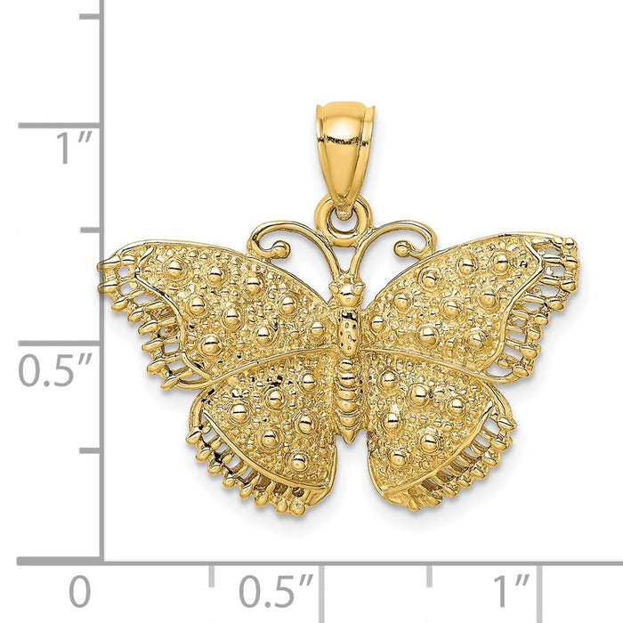 Million Charms 14K Yellow Gold Themed 2-D Textured Butterfly Charm