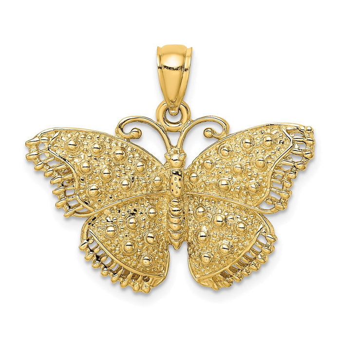 Million Charms 14K Yellow Gold Themed 2-D Textured Butterfly Charm