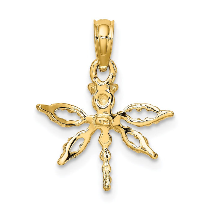 Million Charms 14K Yellow Gold Themed 2-D Mini Dragonfly With Cut-Out Wings Charm